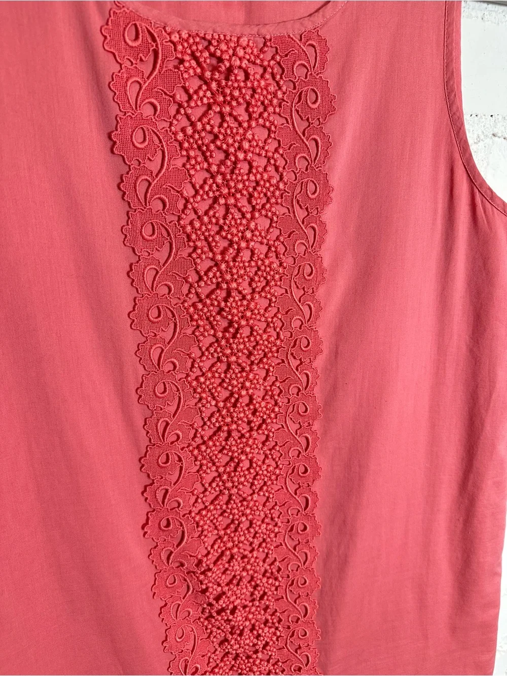 J Crew Coral Shift Lace Embroidery Crochet 100% Cotton Lined Mini Dress or Cover